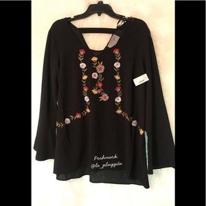 Ruff Hewn Embroidered Black Top